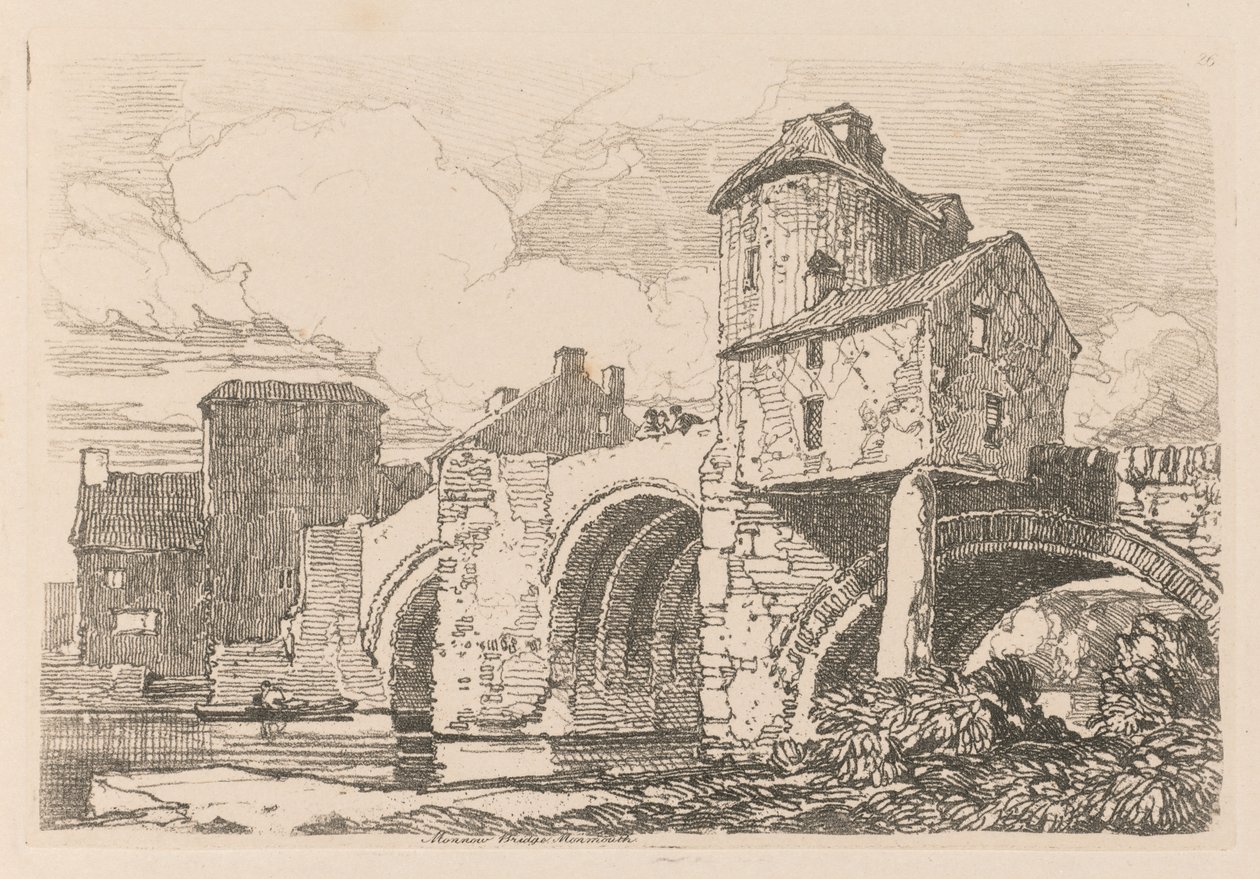 Liber Studiorum: Placa 26, Puente Monnow, Monmouthshire de John Sell Cotman