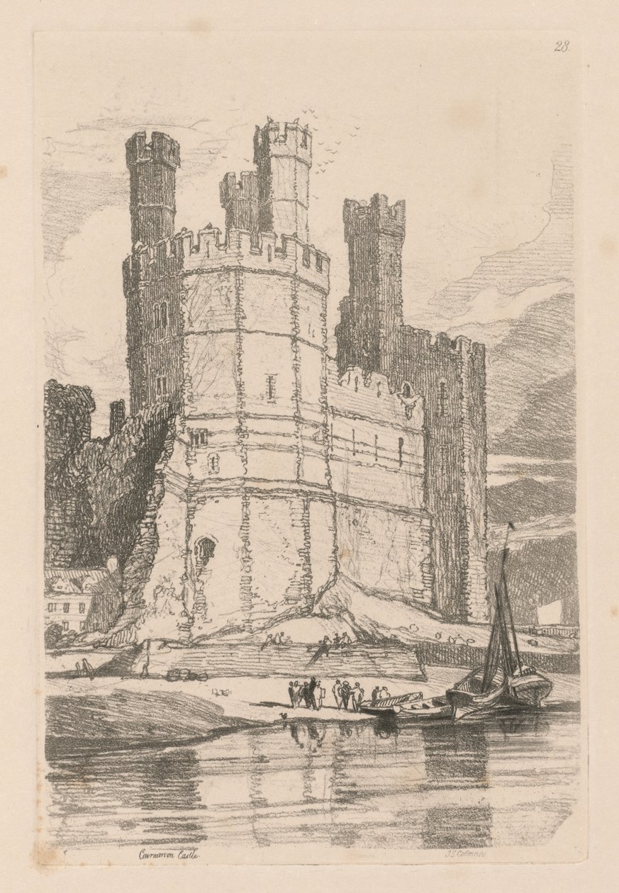 Liber Studiorum: Placa 28, Castillo de Caernarvon, N. Gales, 1838 de John Sell Cotman