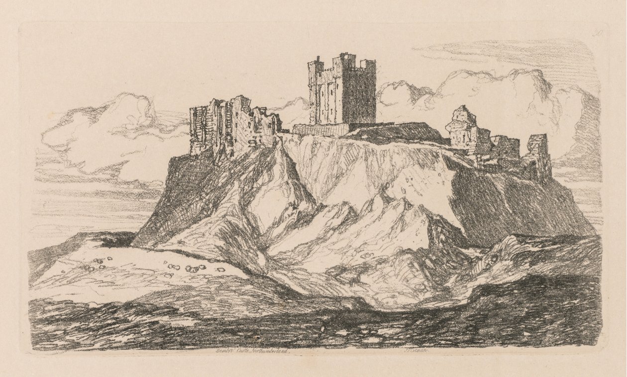 Liber Studiorum: Placa 30, Castillo de Bambro, Northumberland, 1838 de John Sell Cotman