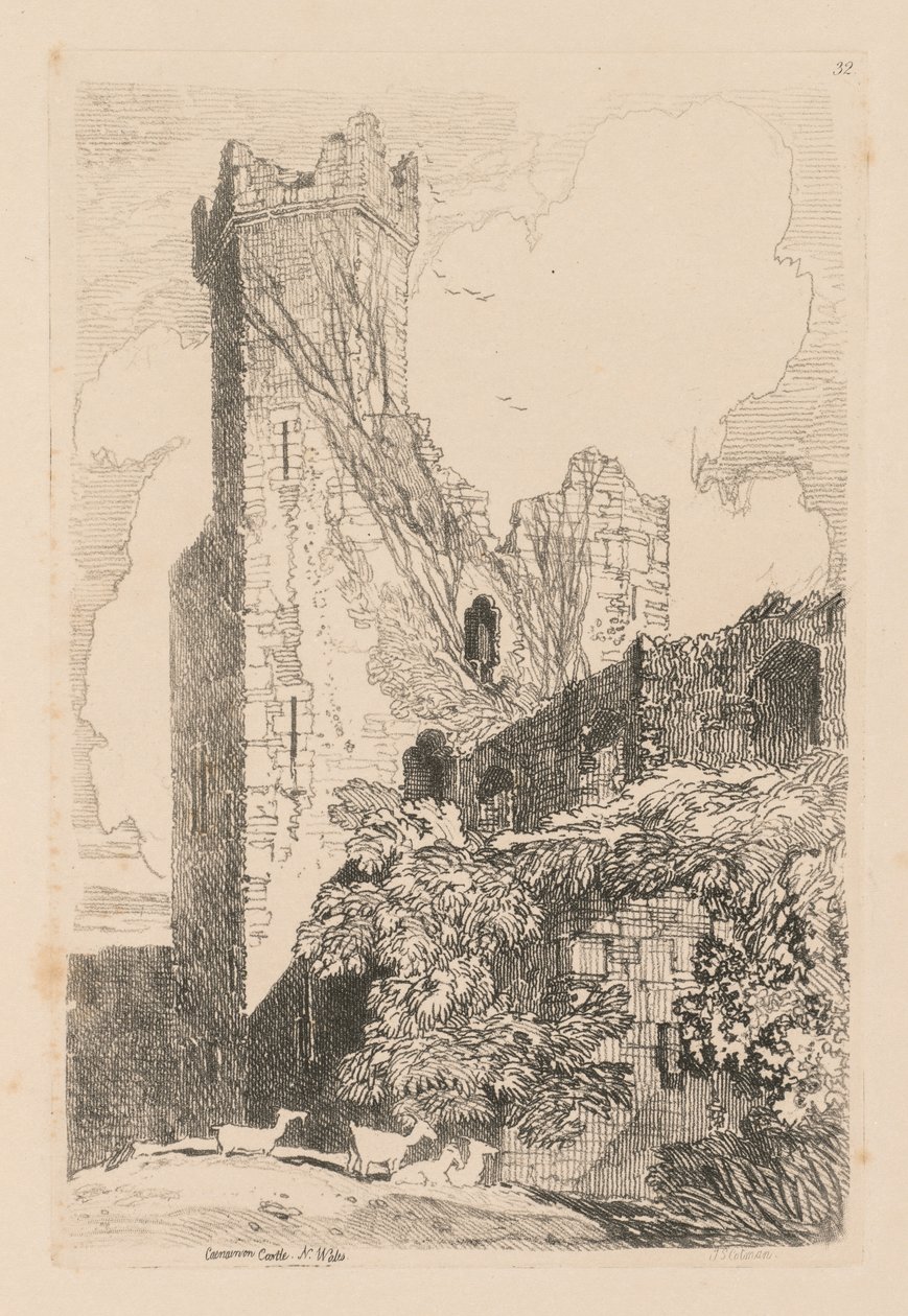 Liber Studiorum: Placa 32, Castillo de Caernarvon, Gales del Norte, 1838 de John Sell Cotman