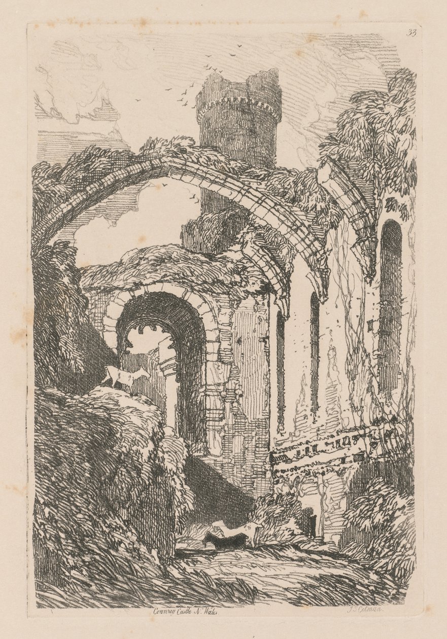 Liber Studiorum: Placa 33, Castillo de Conway, Gales del Norte de John Sell Cotman