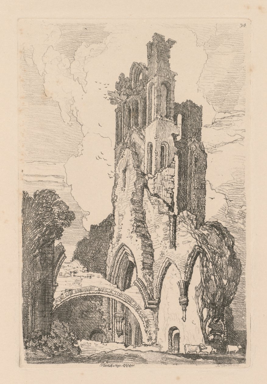 Libro de estudios: Lámina 34, Abadía de Llanathony, Monmouthshire de John Sell Cotman