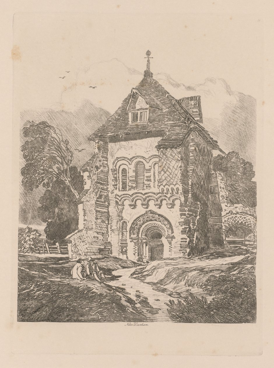 Liber Studies: Placa 36, ​​Iglesia cerca de Durham de John Sell Cotman