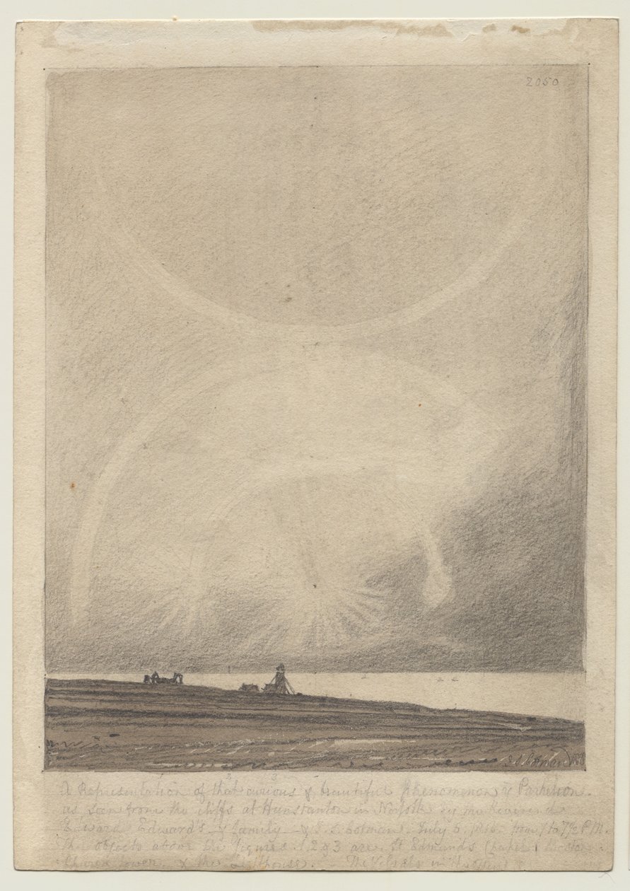 Recto: Un efecto de parhelio visto desde el faro de Hunstanton el 6 de julio de 1816 de John Sell Cotman