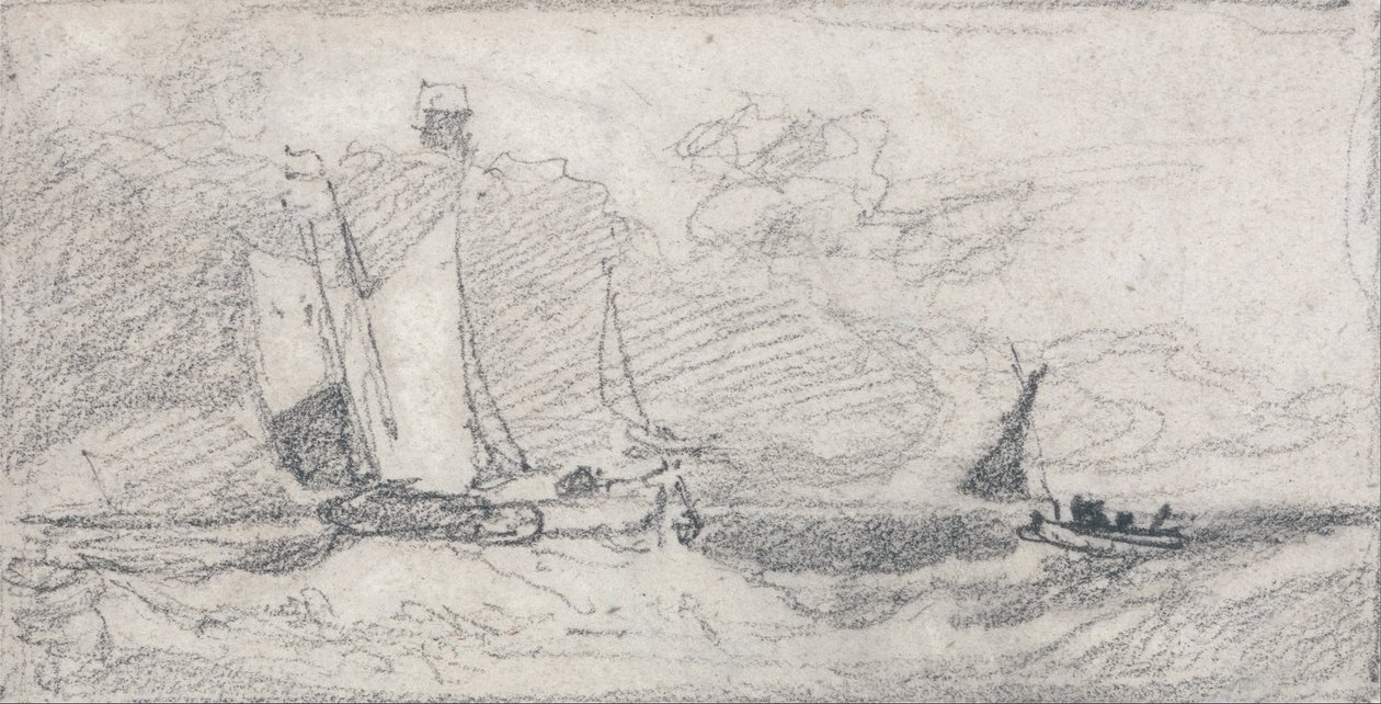 Navegar con wherries y barcos en un mar agitado de John Sell Cotman