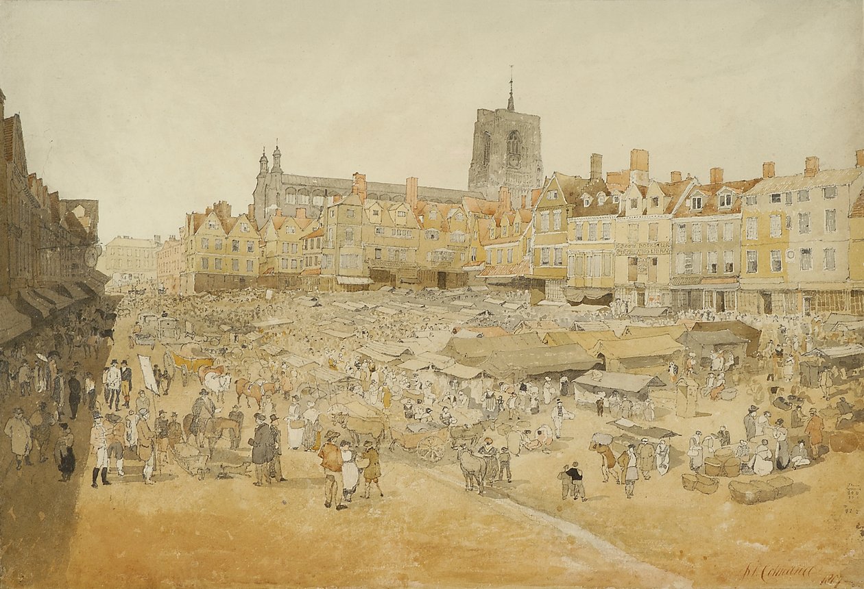 La Plaza del Mercado, Norwich, tomada desde Mr. Coopers, 1807 de John Sell Cotman