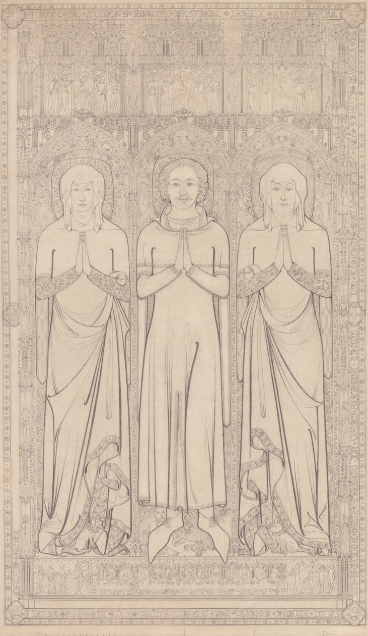 El latón sepulcral de Robert Braunche y sus dos esposas en la iglesia de Santa Margarita, Lynn, Norfolk, 1364 de John Sell Cotman