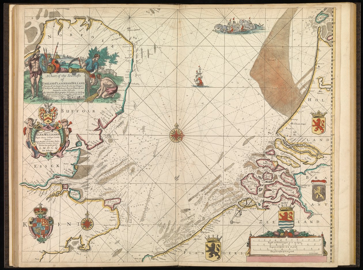 Carta de las costas marítimas de Inglaterra, Flandes y Holanda, c.1672 (grabado) de John Seller