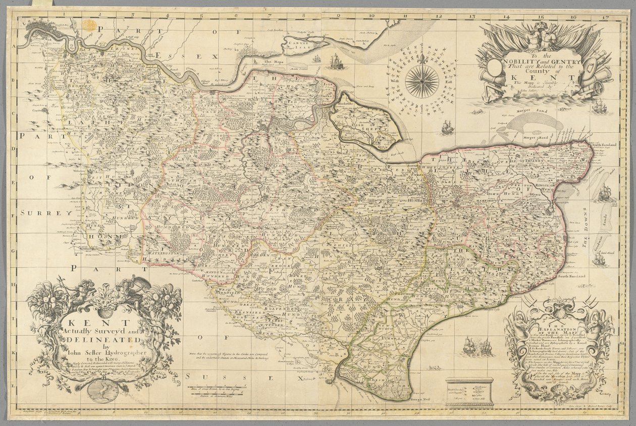 Kent, topografiado y delineado por John Seller, c.1680 (grabado) de John Seller