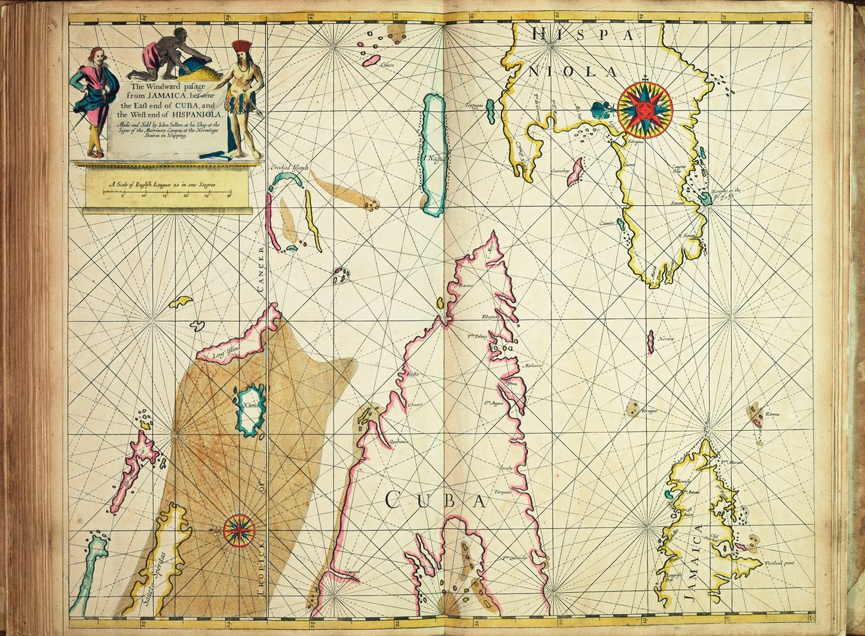 El paso de barlovento desde Jamaica, entre el extremo oriental de Cuba y el extremo occidental de La Española. de John Seller