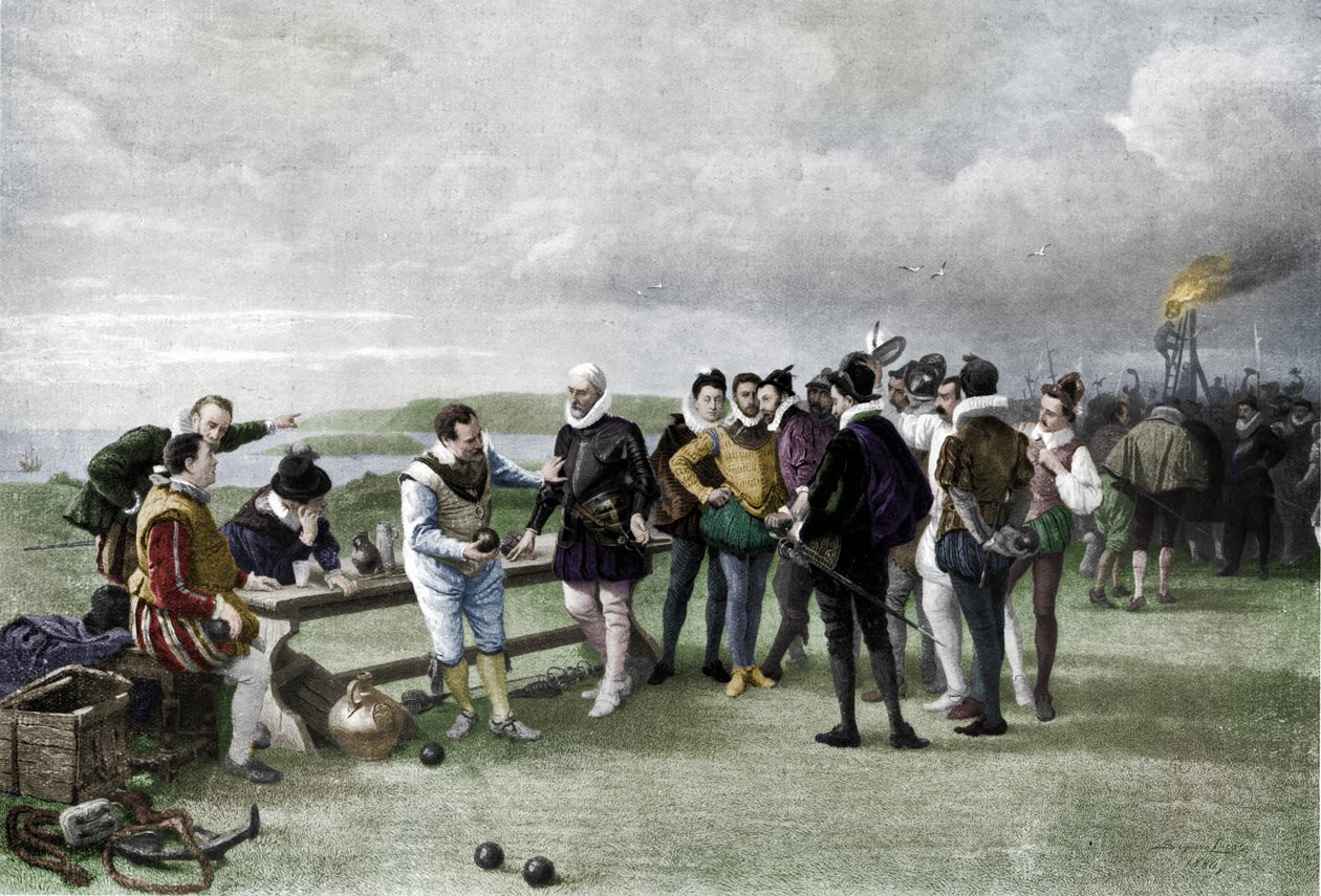 La Armada a la vista, Plymouth hoe, 1880, 1911 de John Seymour Lucas
