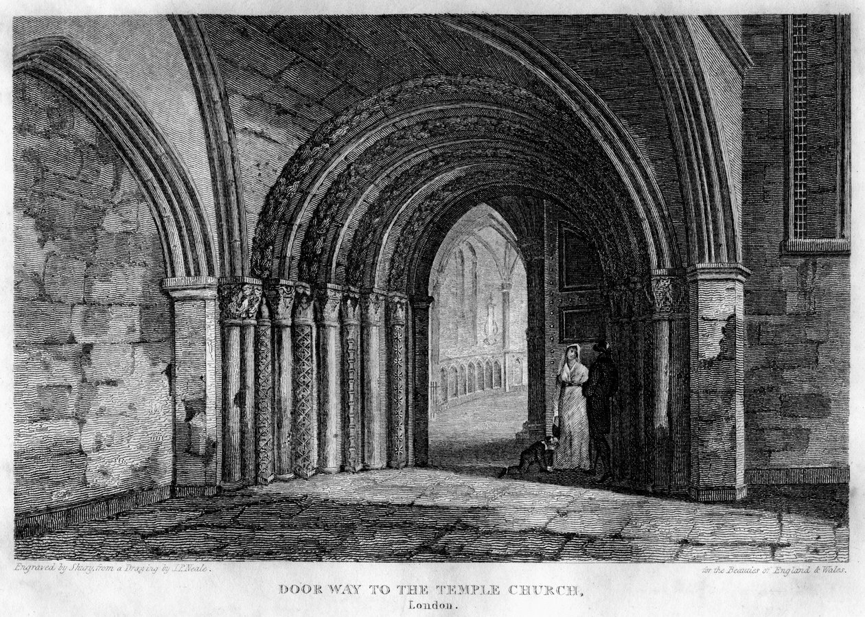 Entrada a la Iglesia del Templo, Londres, 1815 de John Shury