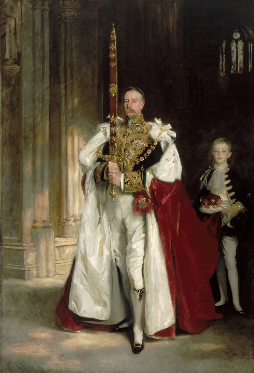 Charles Stewart, sexto marqués de Londonderry, portando la Gran Espada de Estado en la coronación del rey Eduardo VII, agosto de 1902, y el señor W. C. Beaumont, su paje en aquella ocasión de John Singer Sargent