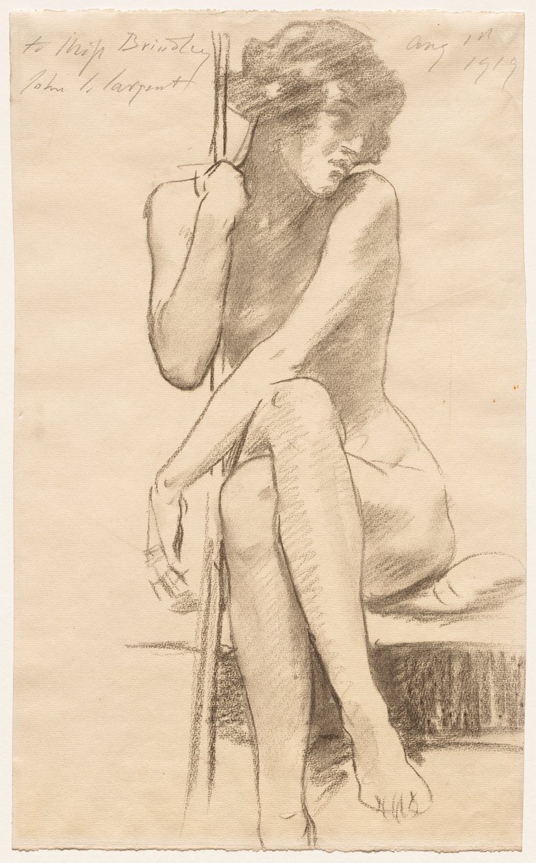 Desnudo femenino sentado en un banco bajo de John Singer Sargent