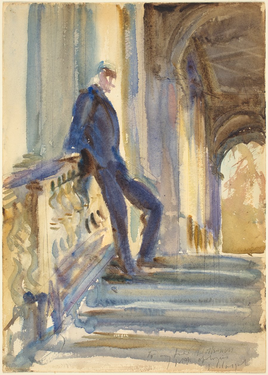 Sir Neville Wilkinson en los escalones del Puente Palladiano en Wilton House, 1904-5 de John Singer Sargent