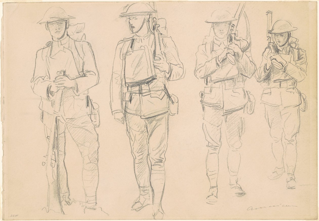Estudios para "Entrando en la guerra" [recto] de John Singer Sargent