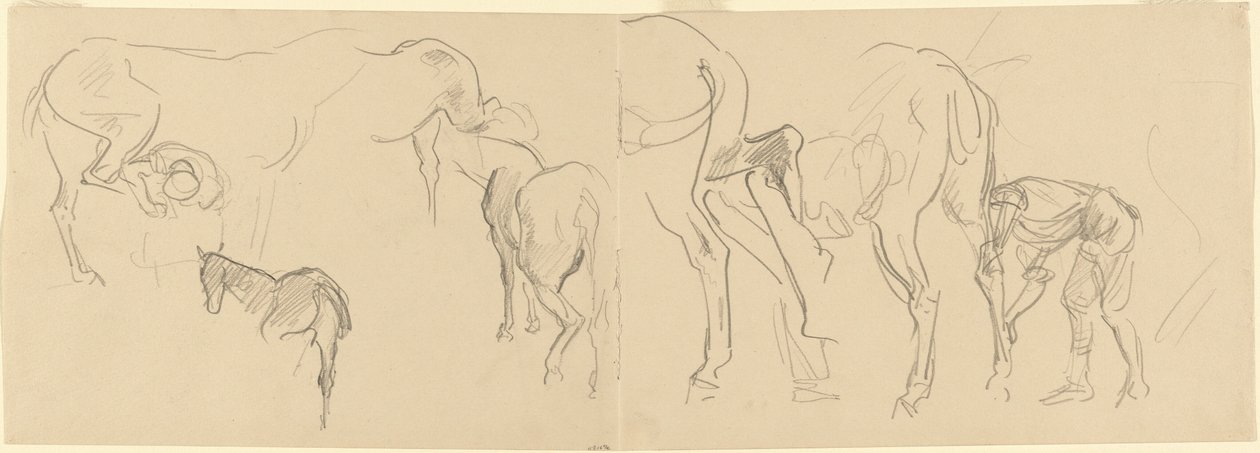Estudios para herrar caballos de caballería en el frente [recto] de John Singer Sargent