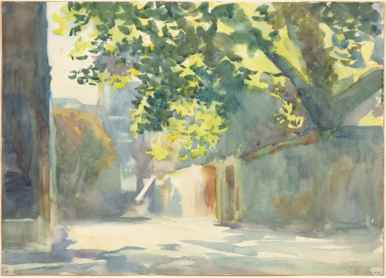 Pared iluminada por el sol bajo un árbol de John Singer Sargent