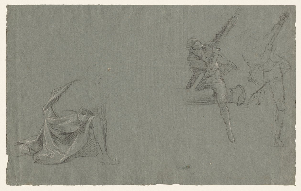 Estudio de drapeado; Dos figuras tirando de un poste de John Singleton Copley