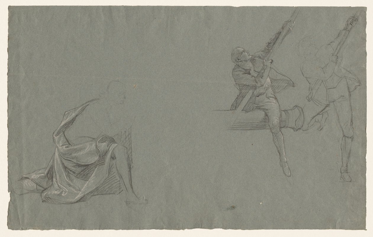 Estudio de drapeado, dos figuras tirando de un poste, 1785-86 de John Singleton Copley