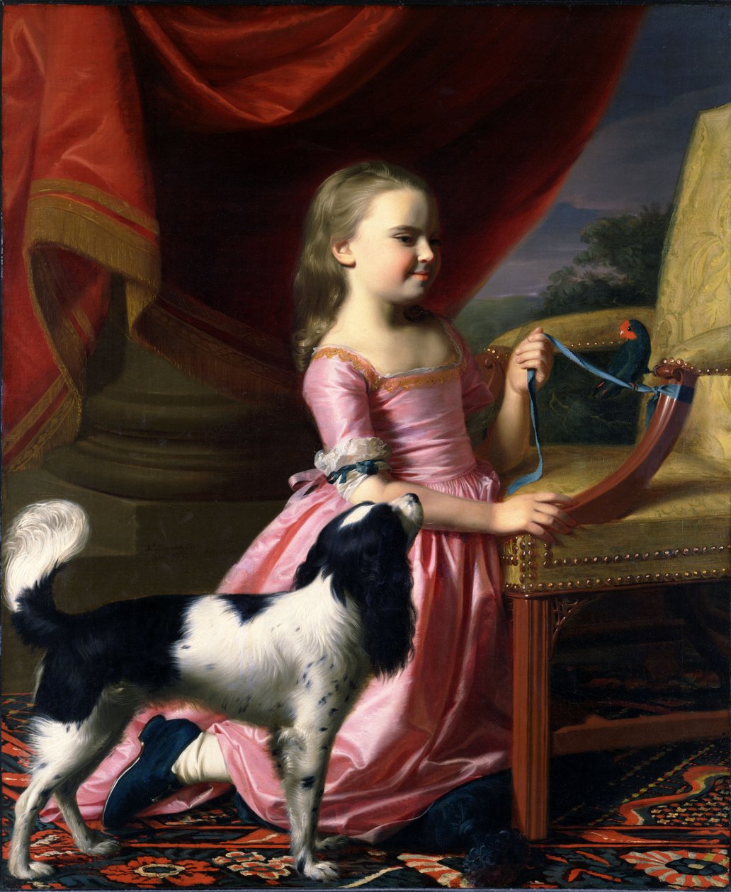 Una joven con un pájaro y un perro de John Singleton Copley