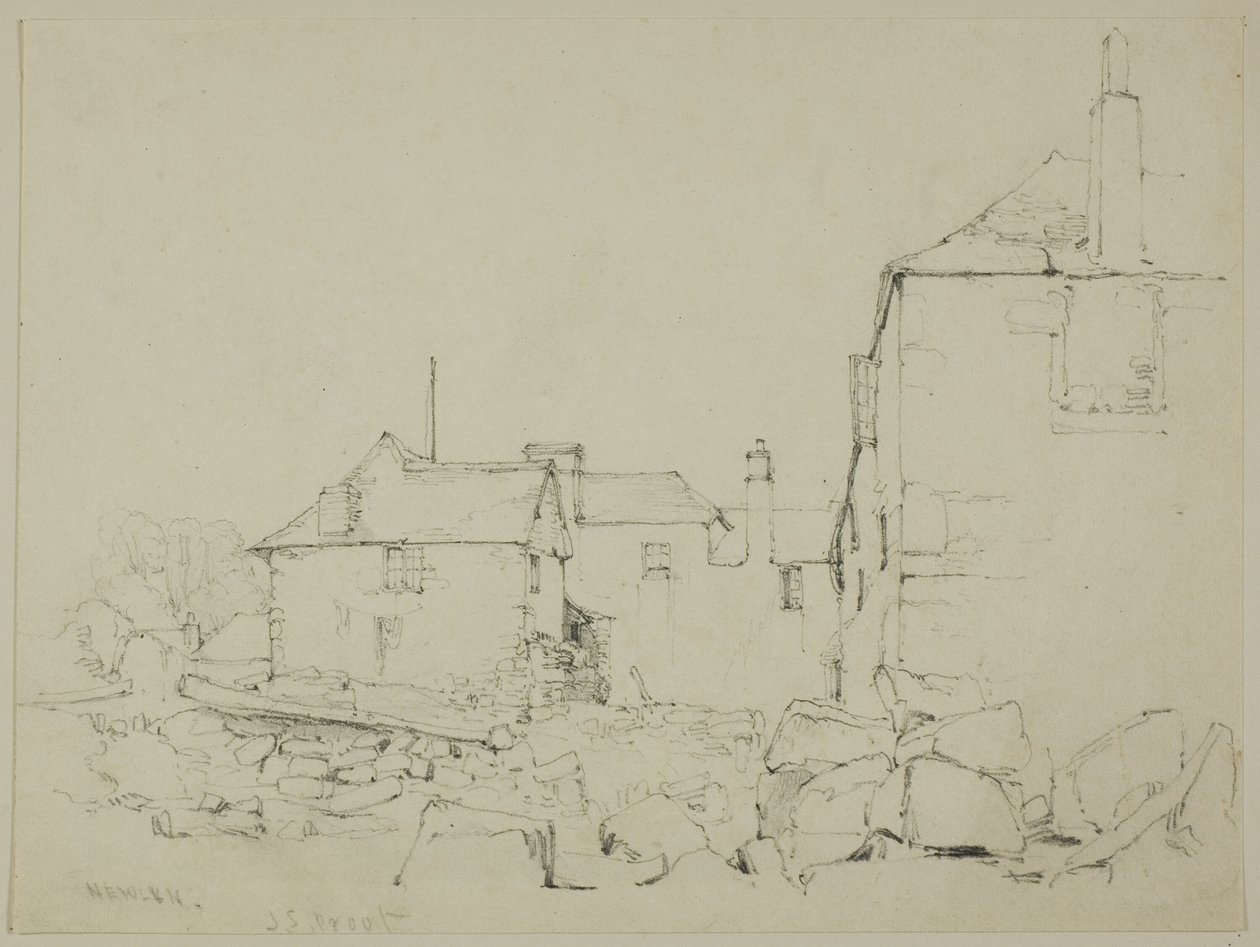 Casas y muro de piedra, Newlyn de John Skinner Prout