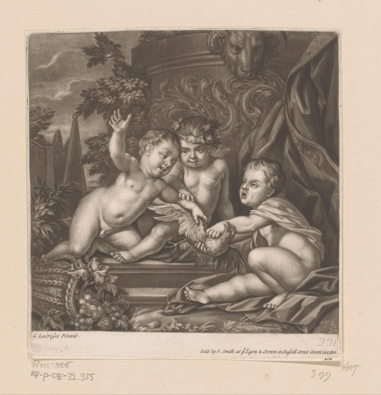 Tres cupidos con un pájaro de attributed to John Smith
