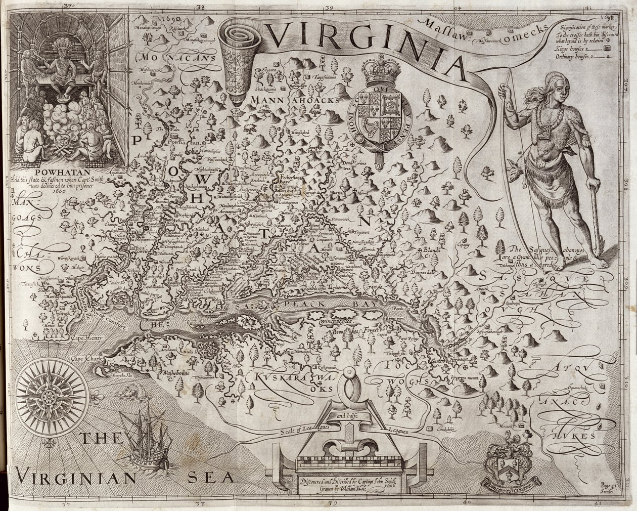 Mapa de Virginia, descubierto y descrito por el Capitán John Smith, 1606, grabado por William Hole, publicado en 1612 de John Smith 2