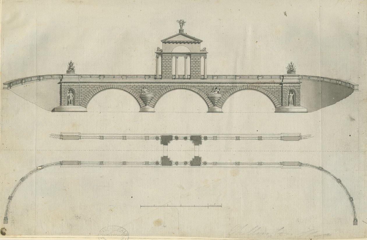 Parque Chillington - Puente propuesto: dibujo en sepia, nd [1789] de John Soane