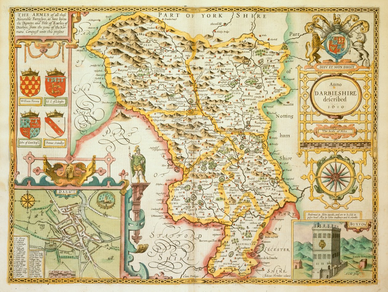 Un mapa del condado de Derbyshire, de 