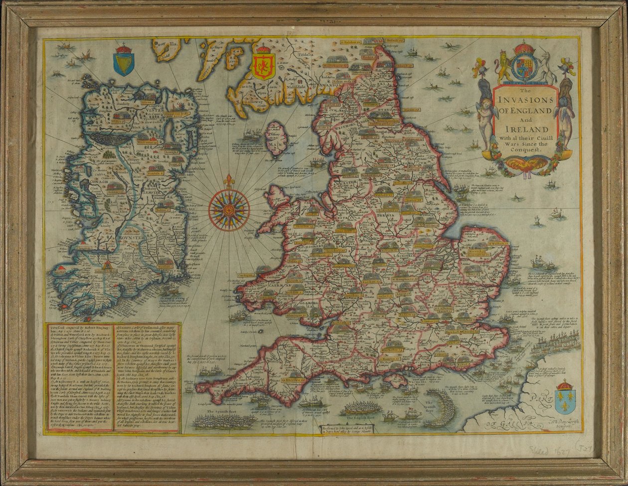 Mapa que representa las invasiones de Inglaterra e Irlanda con todas sus guerras civiles desde la conquista, c.1627 de John Speed