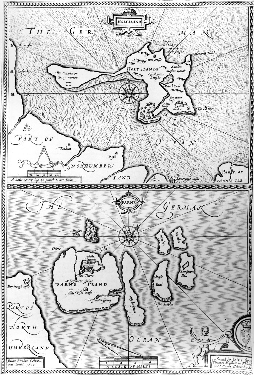 Mapas de Holy Island y Farne Island, Northumberland, de 