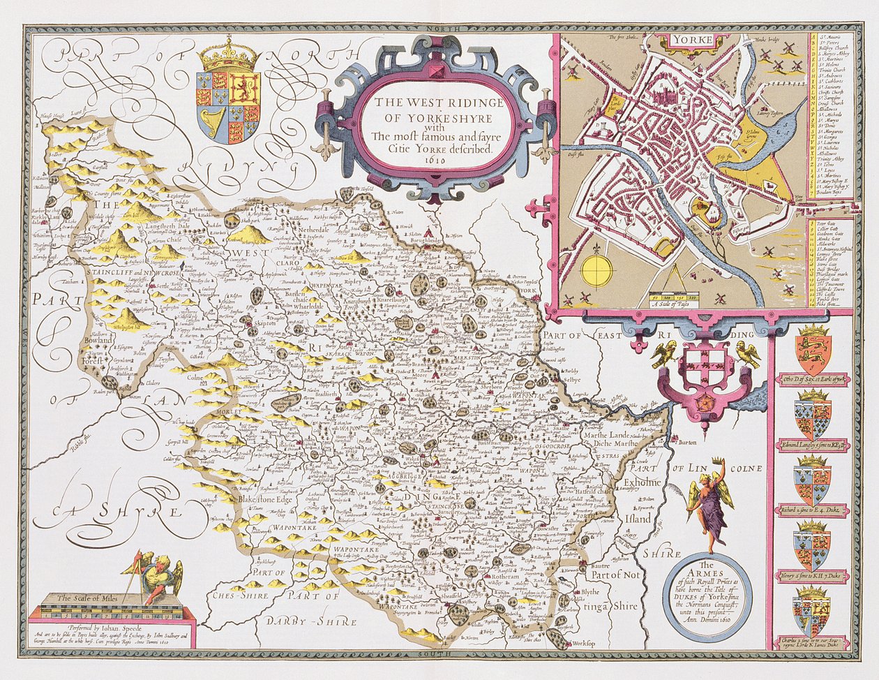 El West Ridinge de Yorkeshyre, grabado por Jodocus Hondius (1563-1612) del 