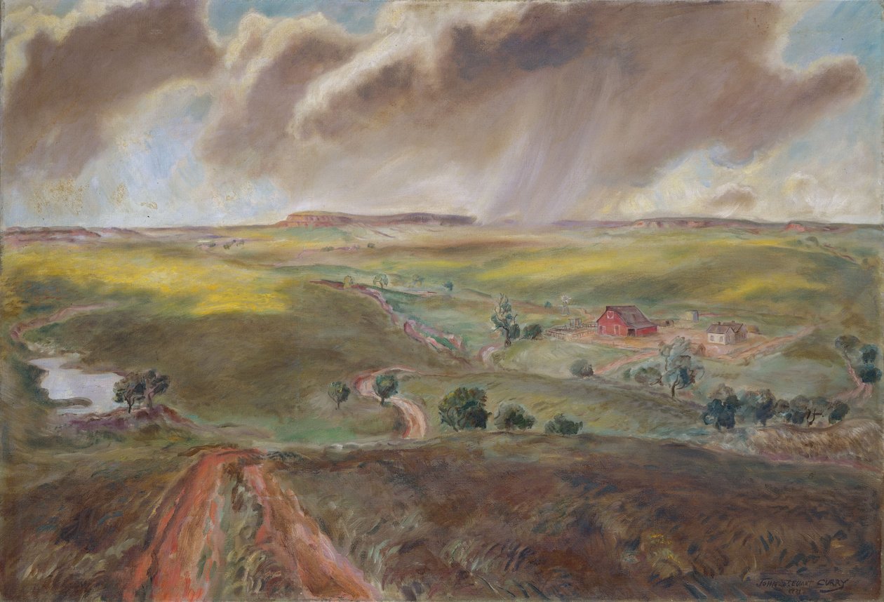 Ducha de primavera (paisaje del oeste de Kansas) de John Steuart Curry