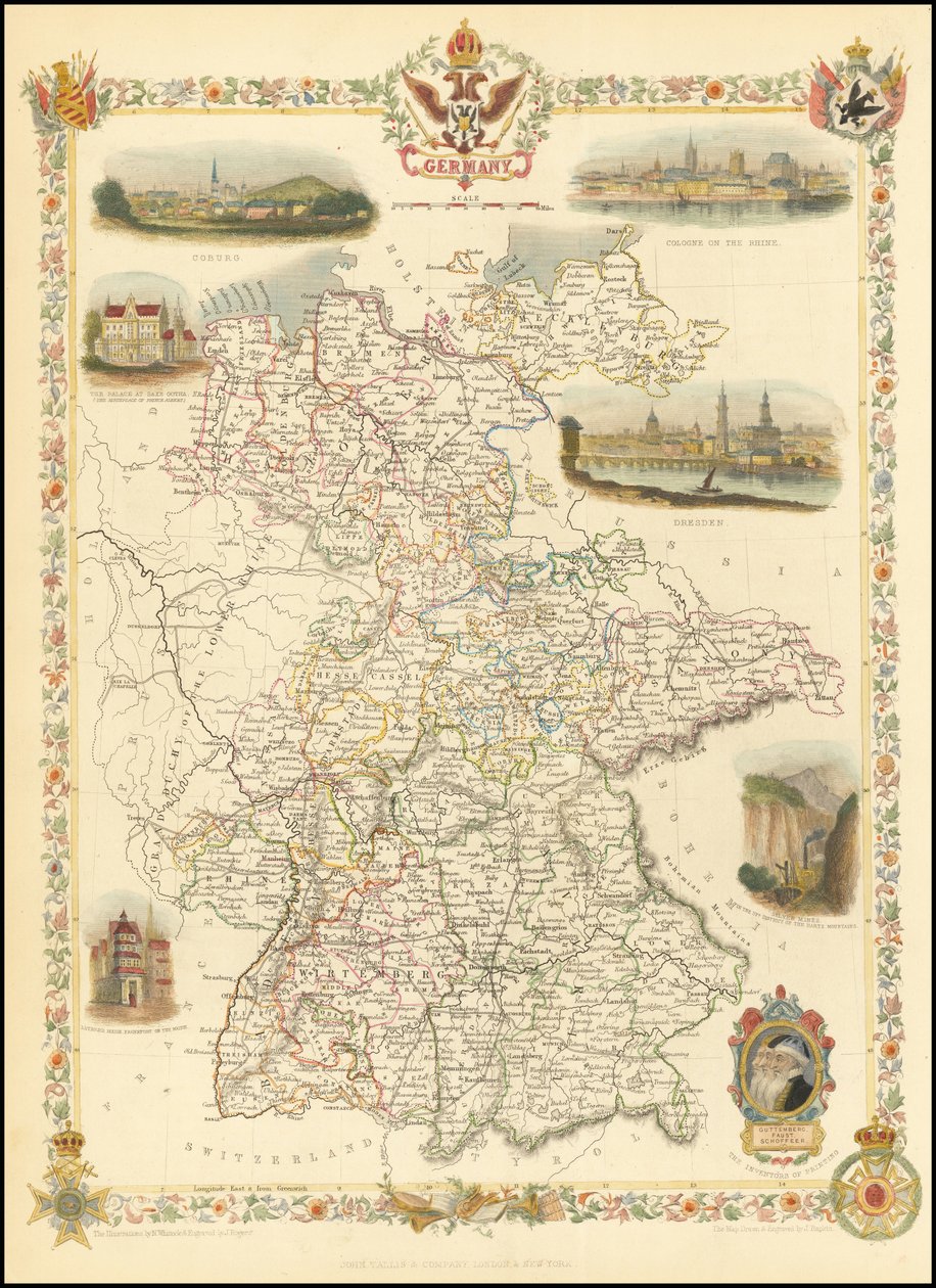 Mapa de Alemania de 1851 de John Tallis