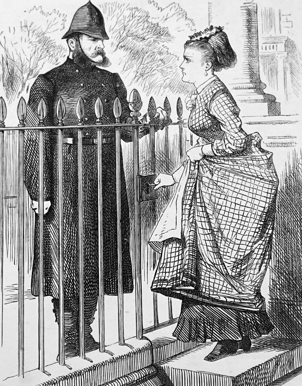 Un policía hablando con una joven de John Tenniel