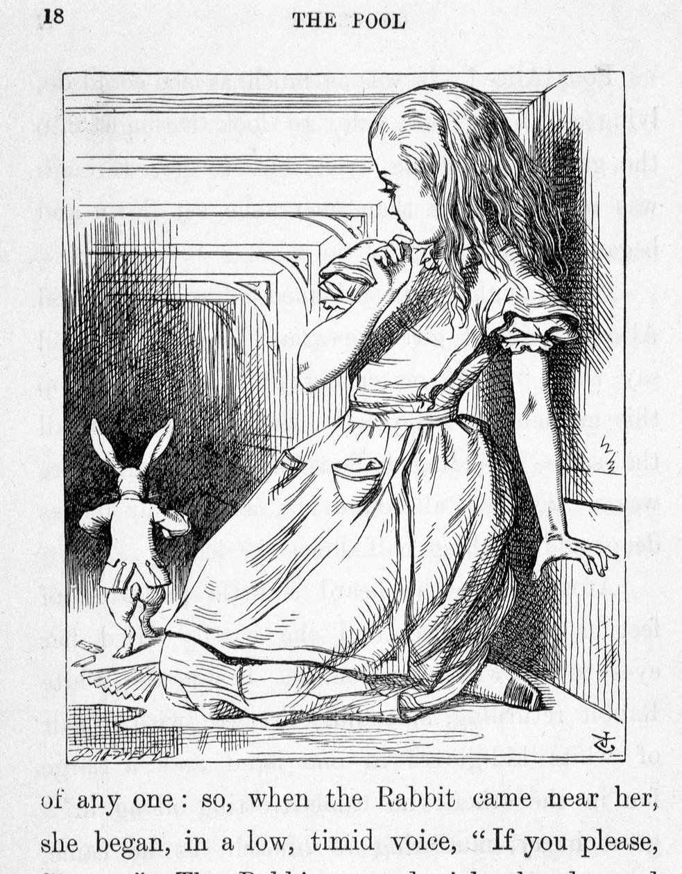 Alicia y el conejo - en "Las aventuras de Alicia en el país de las maravillas y a través del espejo" por Lewis Carroll, ilustración de John Tenniel (1820-1914) de John Tenniel