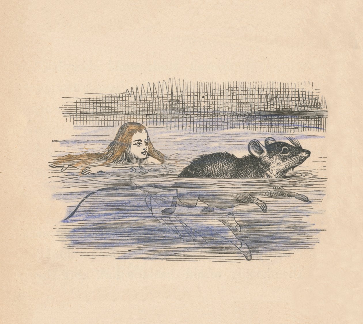 Alicia nadando con un ratón en una piscina, 1889 de John Tenniel