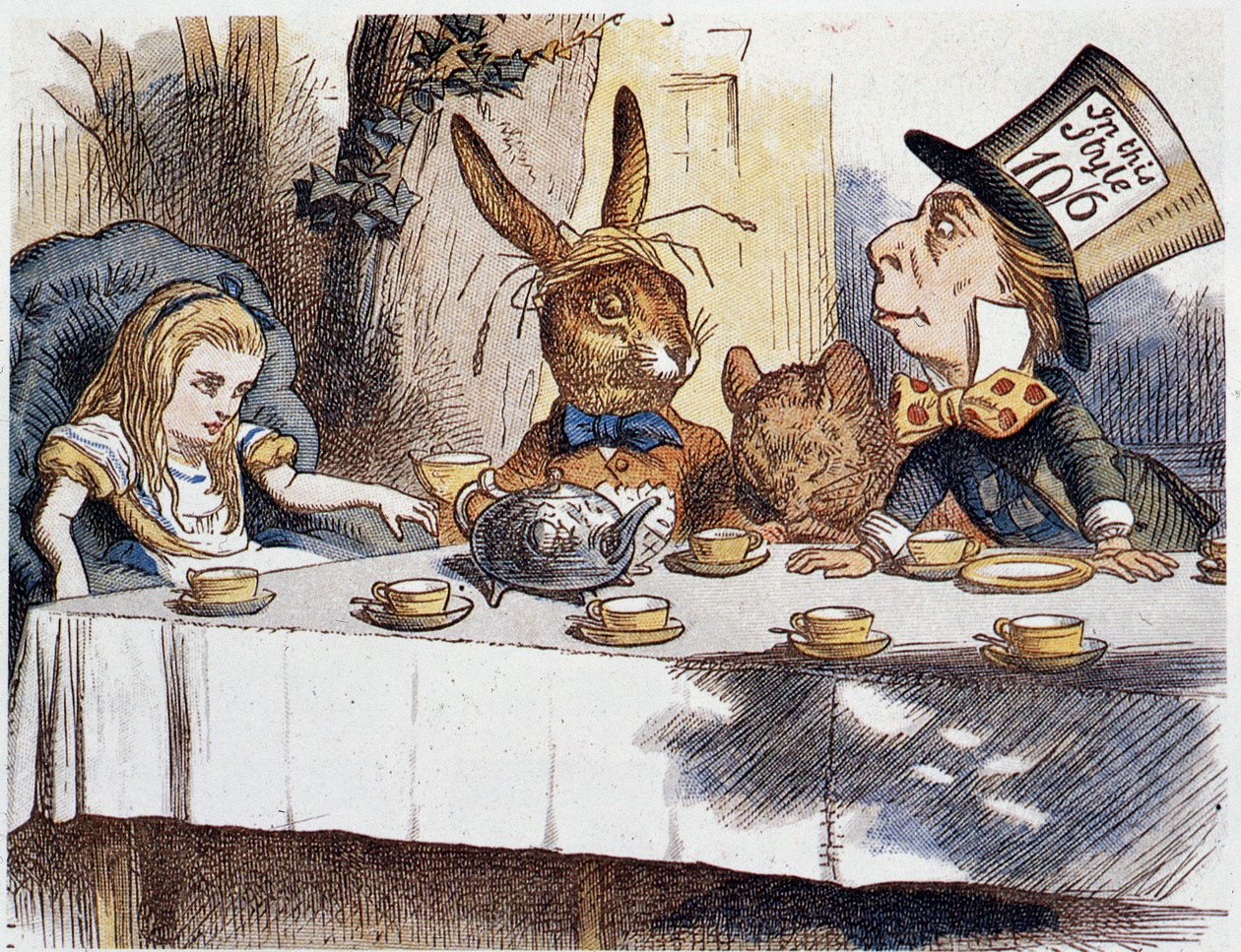Alicia toma el "en los tontos" - en "Las aventuras de Alicia en el país de las maravillas y a través del espejo" por Lewis Carroll, ilustración de John Tenniel (1820-1914) de John Tenniel
