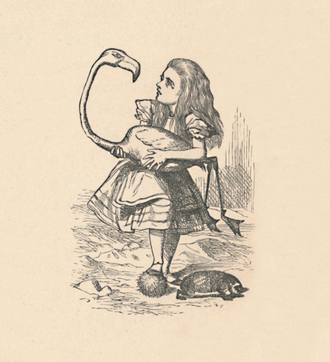 Alicia intenta jugar al croquet con un flamenco como mazo, 1889 de John Tenniel