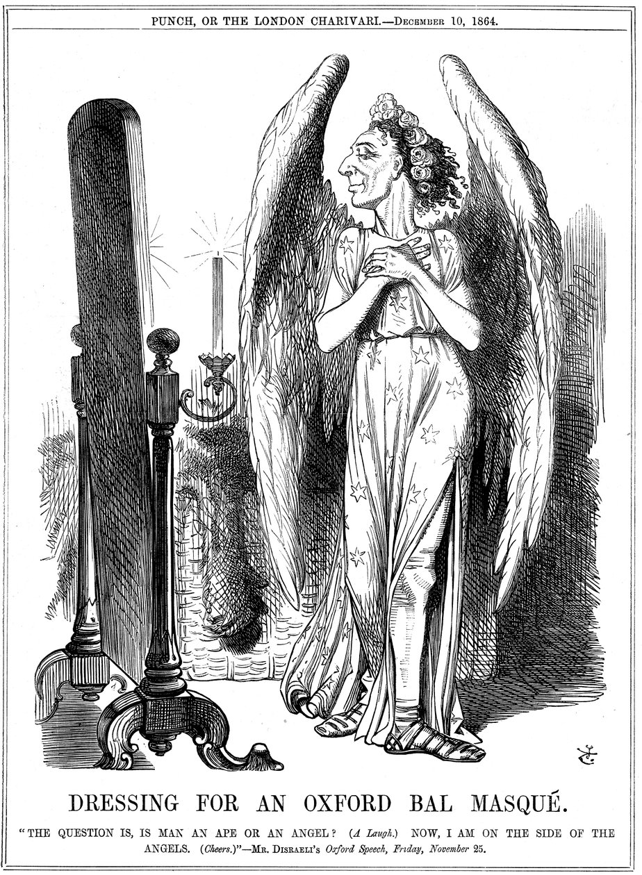 Benjamin Disraeli, conservador británico, caricatura de Punch, 1864 de John Tenniel