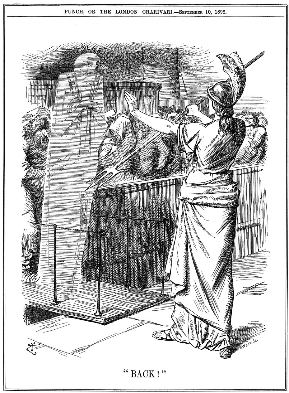 Britannia deteniendo el cólera en los puertos británicos, 1892 de John Tenniel