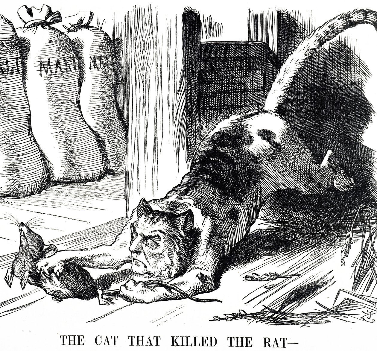 Caricatura comentando sobre la abolición del Impuesto sobre la Malta en 1880 de John Tenniel