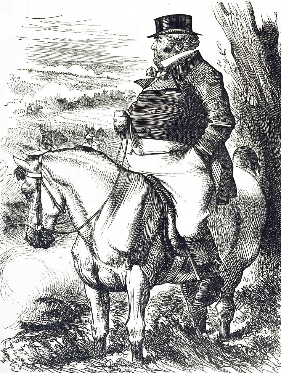 Caricatura que representa a John Bull observando maniobras de otoño de John Tenniel