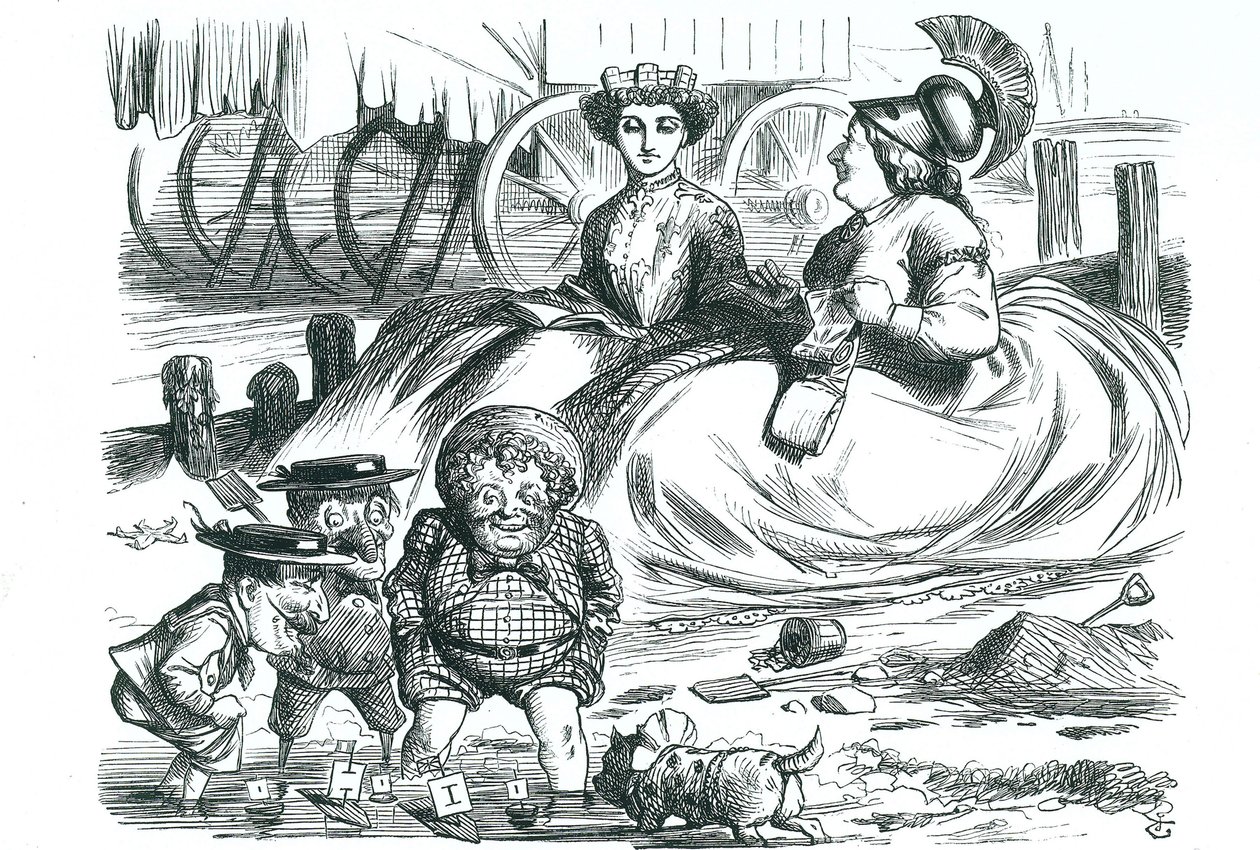 Francia y Gran Bretaña observando a los niños (John Bull, Mr. Punch y Napoleón III). Este año marcó 50 años de paz entre Francia y Gran Bretaña y el comienzo de la Entente Cordiale de John Tenniel