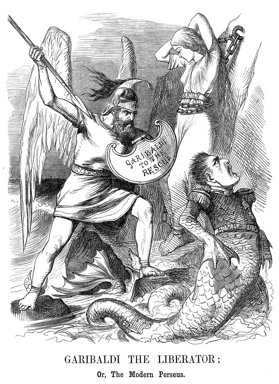 Giuseppe Garibaldi, conquistando Sicilia y Nápoles para el nuevo reino de Italia, 1860 de John Tenniel