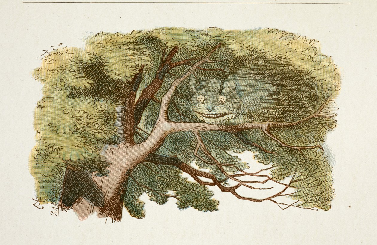 Placa ""El gato de Cheshire"" de ""Alicia en el país de las maravillas"" (Las aventuras de Alicia en el país de las maravillas) de Lewis Carroll ilustrada por John Tenniel de John Tenniel