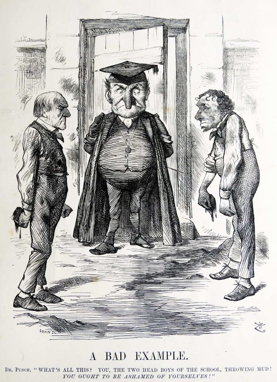 Sátira política que representa a William Ewart Gladstone y Benjamin Disraeli de John Tenniel