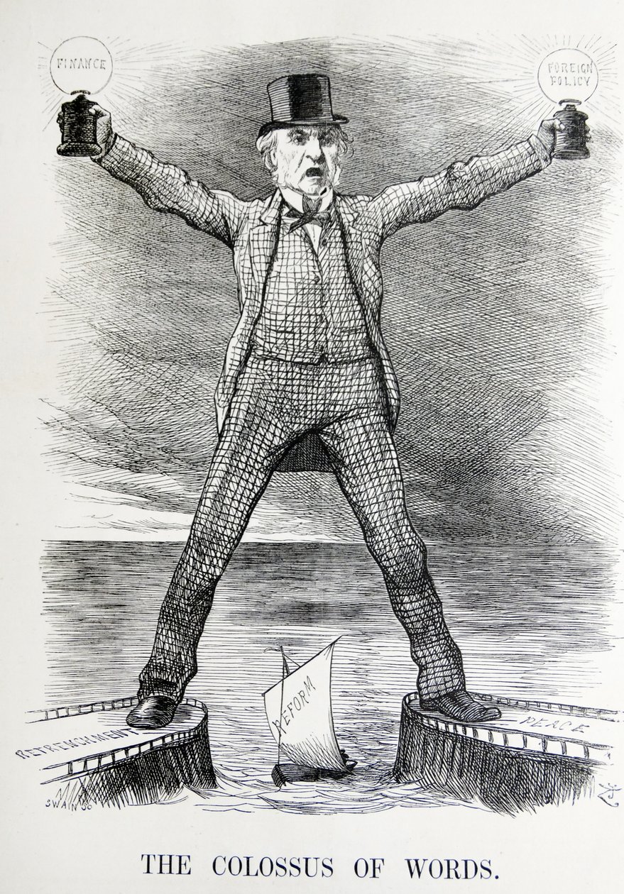Sátira política que representa a William Ewart Gladstone y Benjamin Disraeli de John Tenniel
