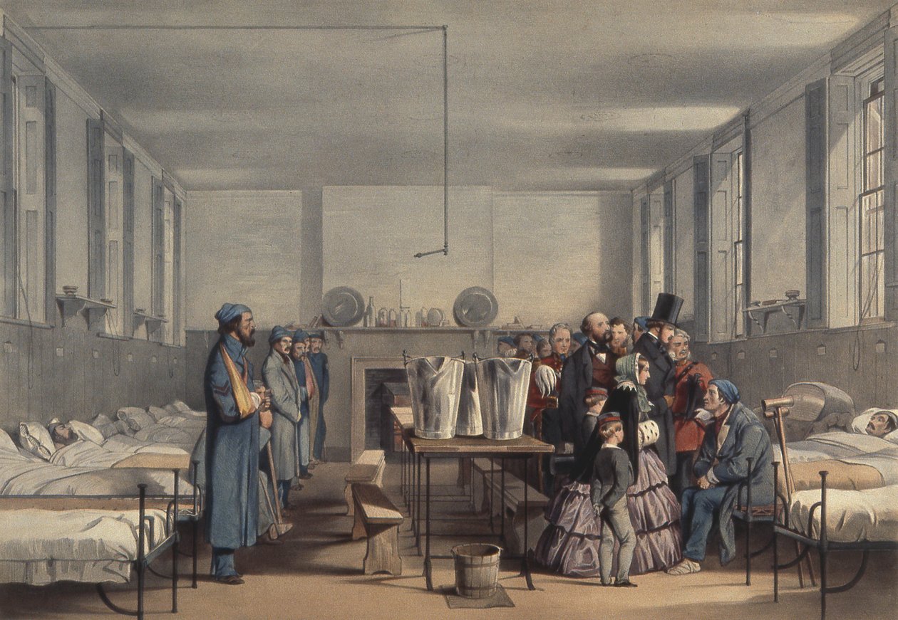 La Reina Victoria y el Príncipe Alberto visitando a los soldados heridos en la Guerra de Crimea, en el Hospital de Brompton, Chatham, 1855 de John Tenniel